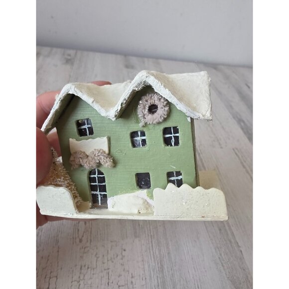 Seasons Cannon falls paper mache village house light up green sparkle decor - Picture 2 of 8